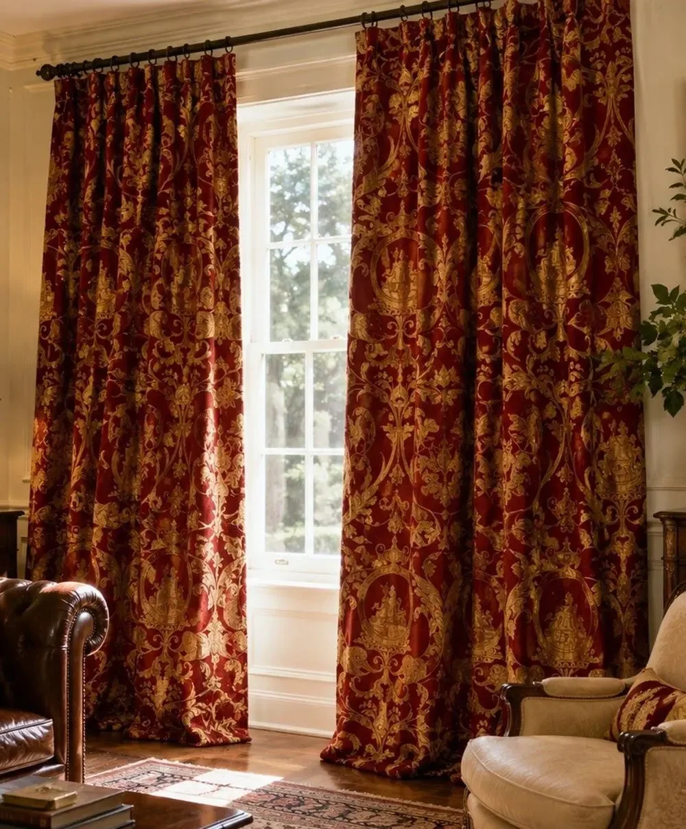 Redelman Red Dolphin Custom Lined Drapery Panels Pr 108x107 Each Jacquard Luxury